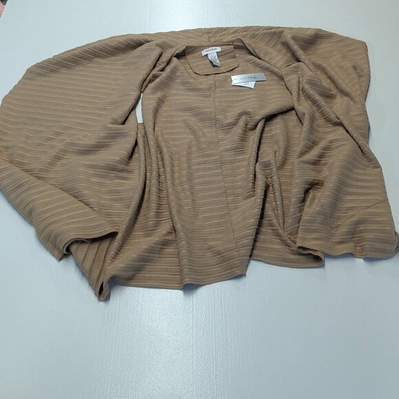 NWT Le Moda Size *S-L Camel Colored Sleeveless Open Cardigan Asymmetrical - Picture 15 of 16